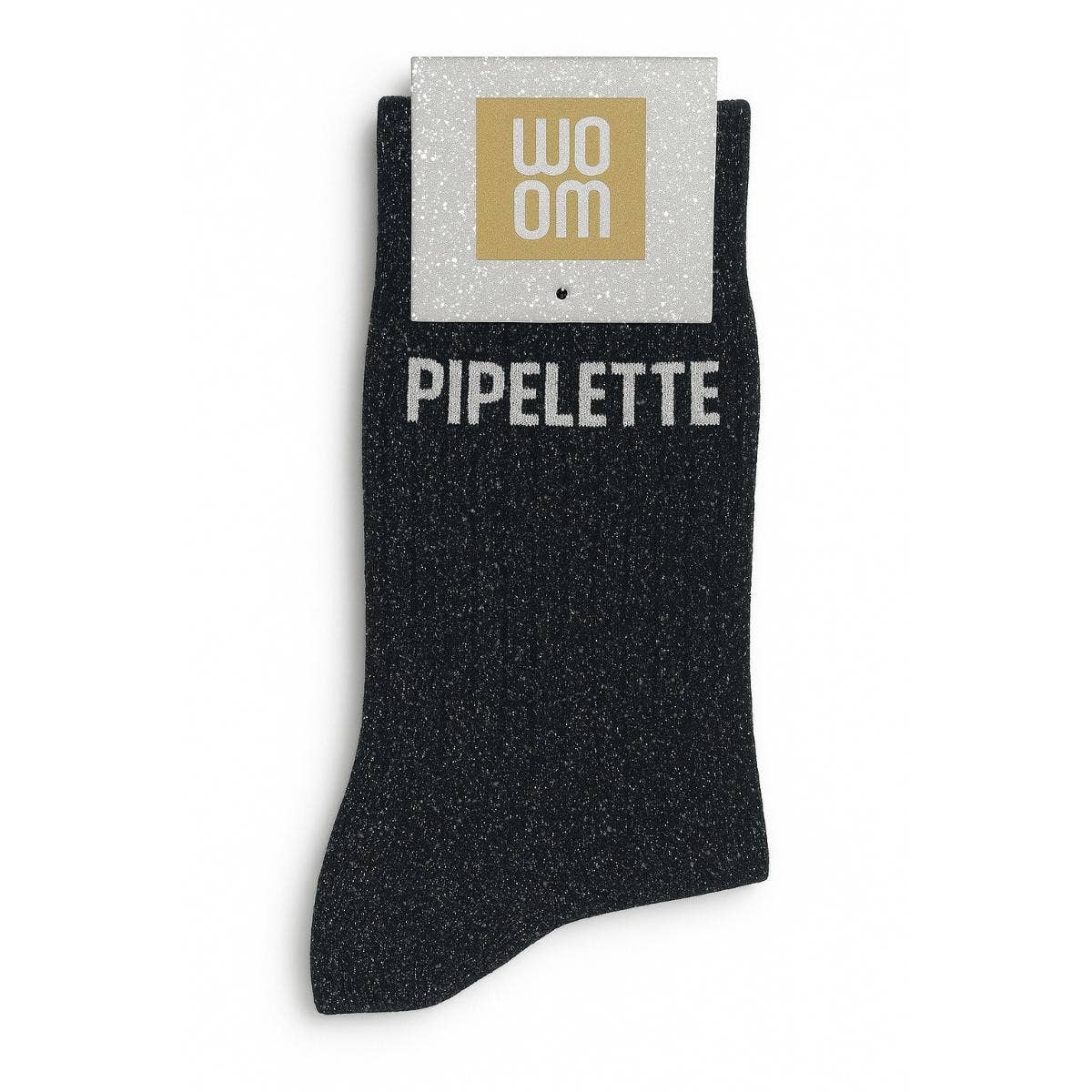 Chaussettes à Paillettes à Message "Pipelette" Noir ChoO