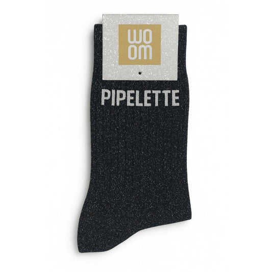Chaussettes à Paillettes à Message "Pipelette" Noir ChoO