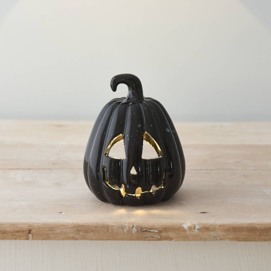 Lanterne citrouille sculptée en céramique, 13 cm