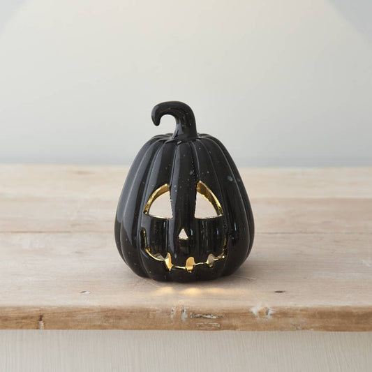 Lanterne citrouille sculptée en céramique, 13 cm