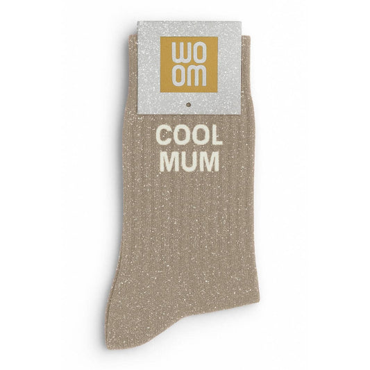 Chaussettes à Paillettes à Message "Cool Mum" - Beige