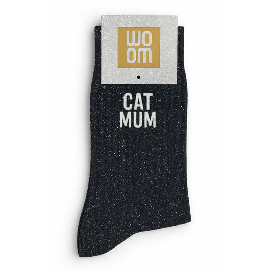Chaussettes à Paillettes à Message "Cat Mum" - Noir ChoO