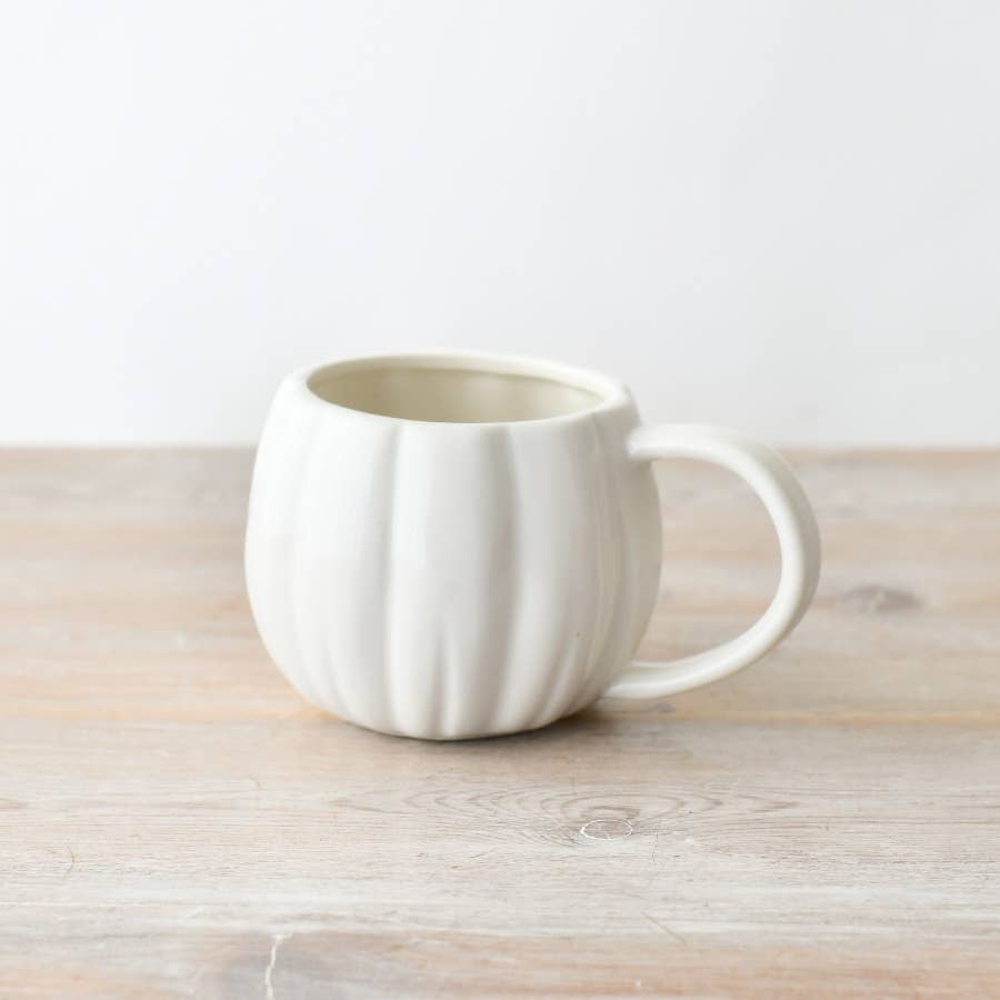 Tasse en céramique blanche en forme de citrouille, 14,5 cm