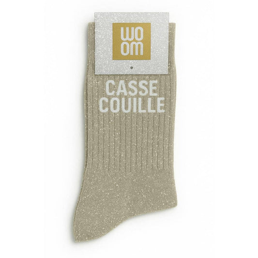 Chaussettes à Paillettes à Message "Casse Couille" Beige ChoO