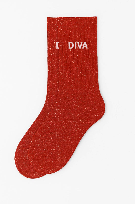 Chaussettes à Paillettes à Message "Diva" Rouge ChoO