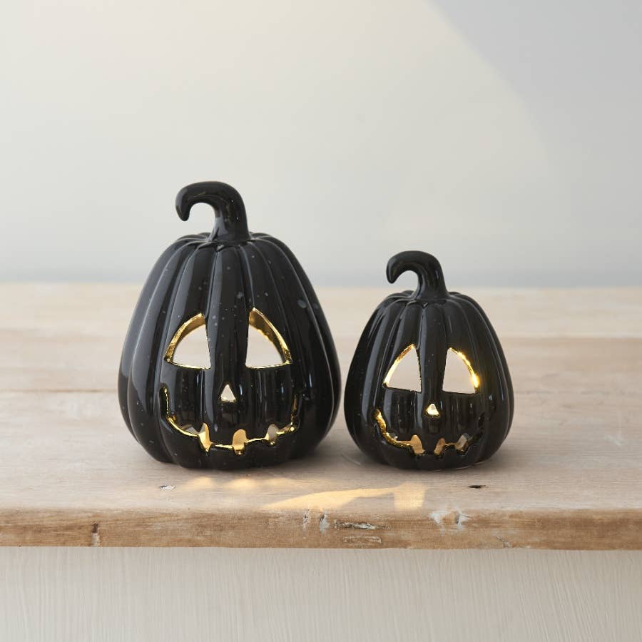 Lanterne citrouille sculptée en céramique, 13 cm