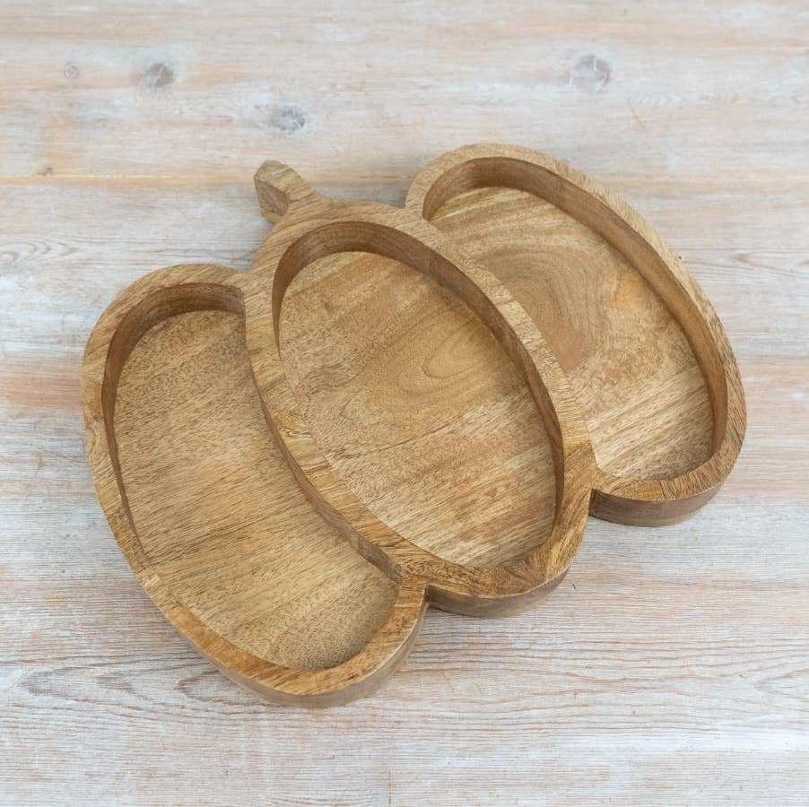 Plateau de service en bois en forme de citrouille, 36 cm