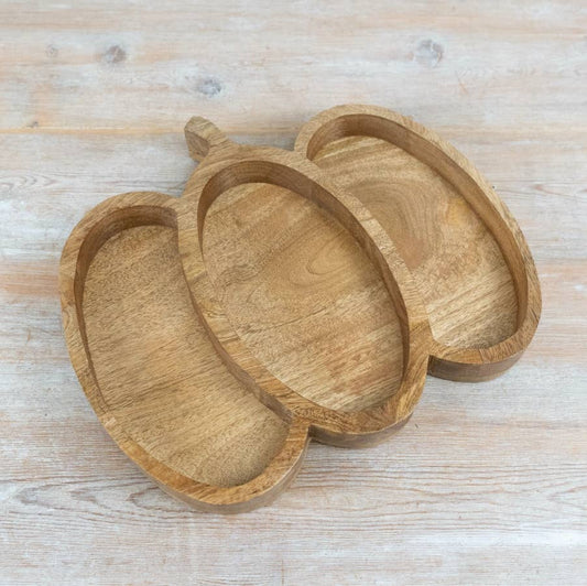 Plateau de service en bois en forme de citrouille, 36 cm