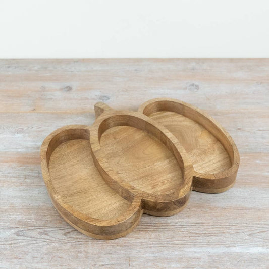 Plateau de service en bois en forme de citrouille, 36 cm