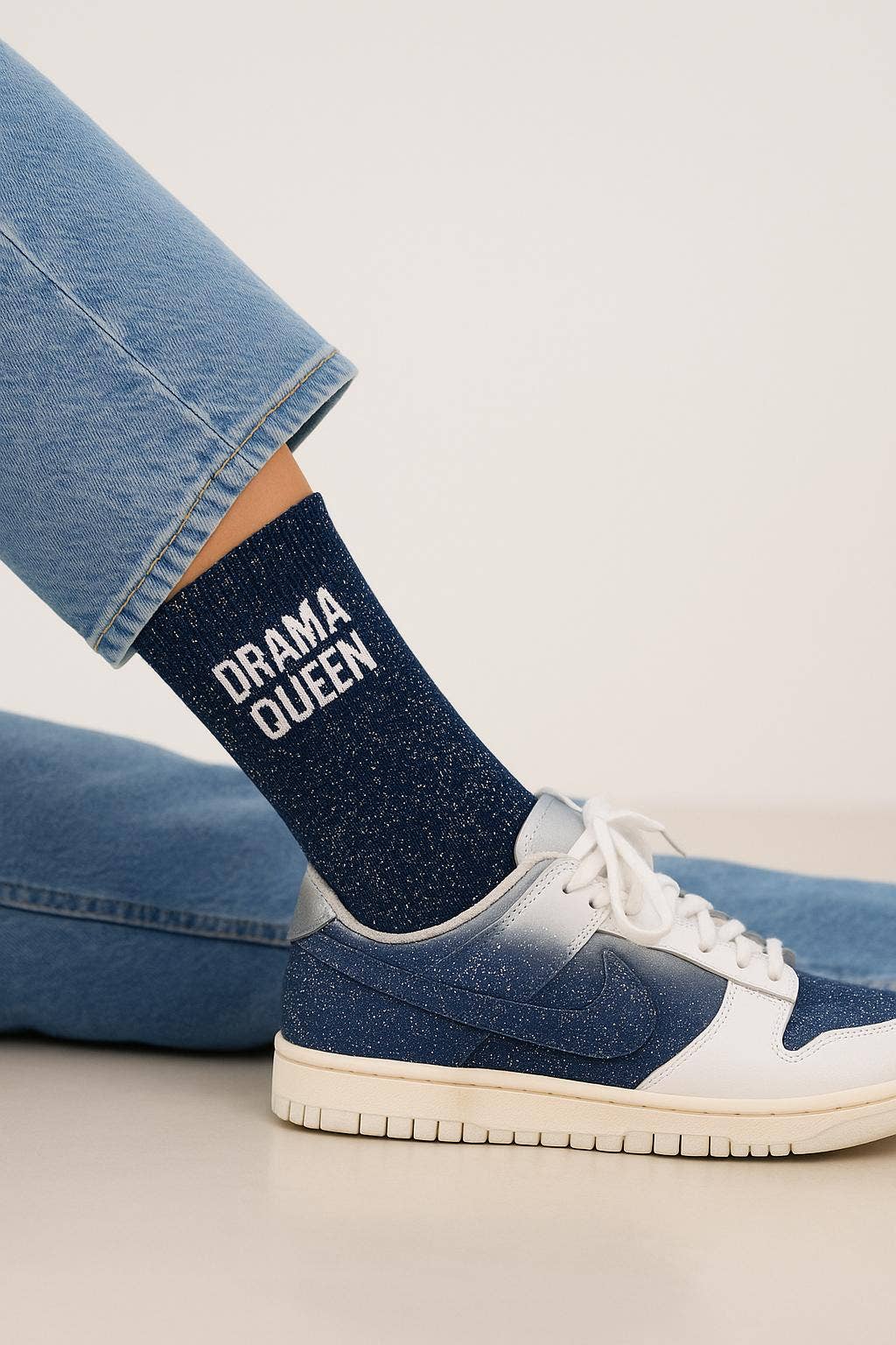 Chaussettes à Paillettes à Message "Drama Queen" Marine ChoO