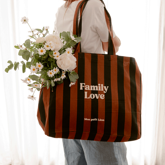 Cabas XXL Rayures marrons et noirs Family Love