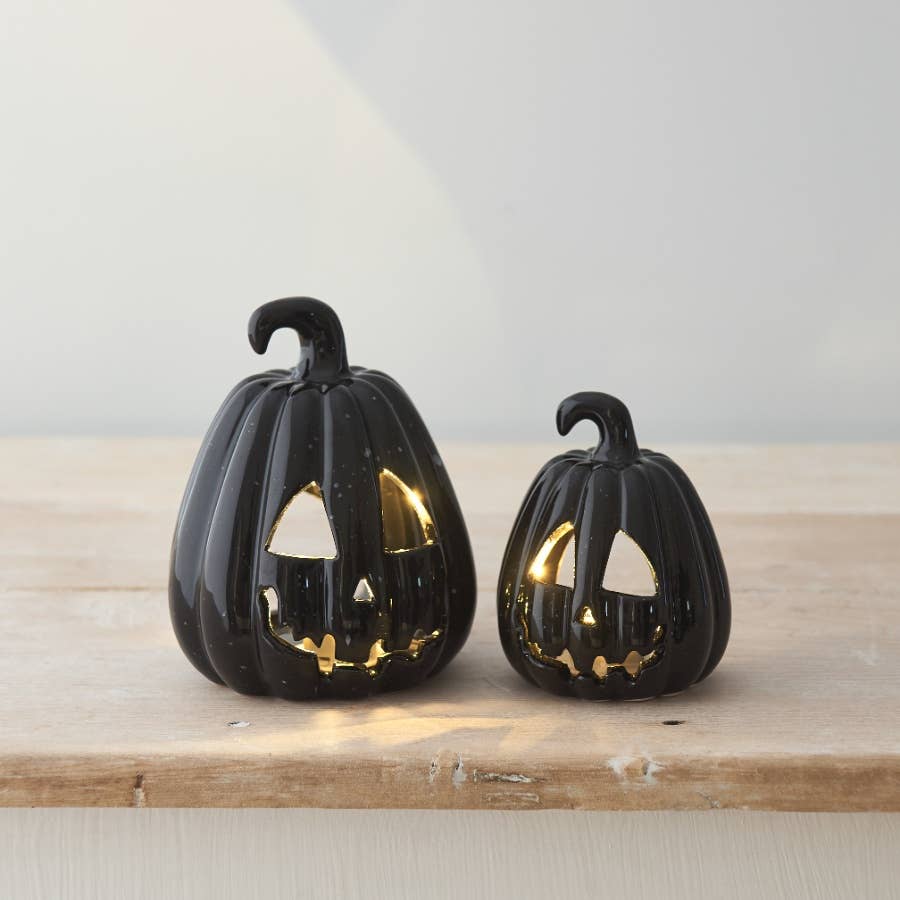 Lanterne citrouille sculptée en céramique, 13 cm