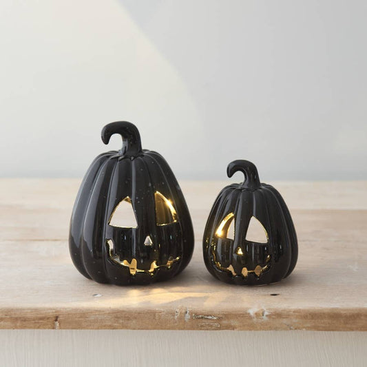 Lanterne citrouille sculptée en céramique, 13 cm