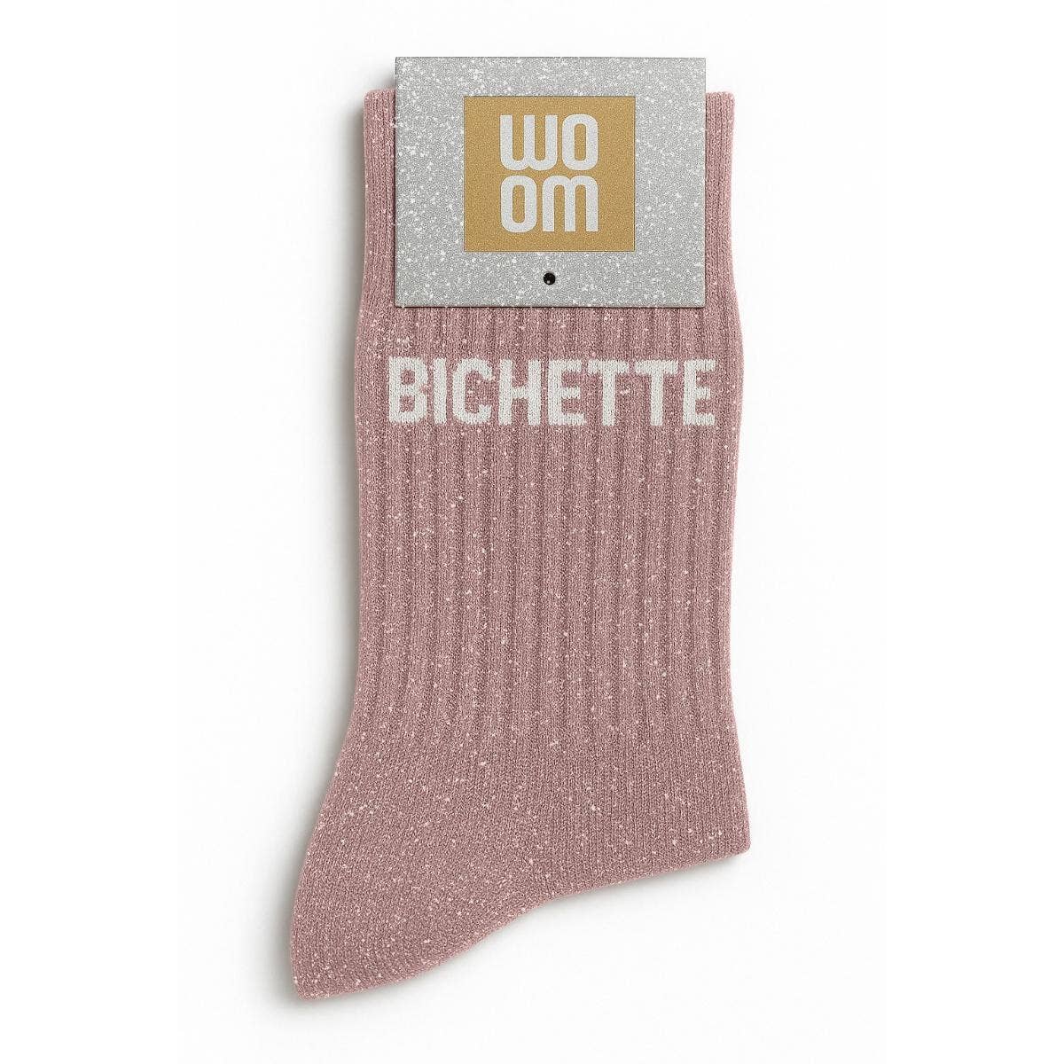 Chaussettes à Paillettes à Message "Bichette" Rose Gold ChoO