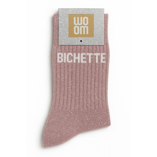 Chaussettes à Paillettes à Message "Bichette" Rose Gold ChoO