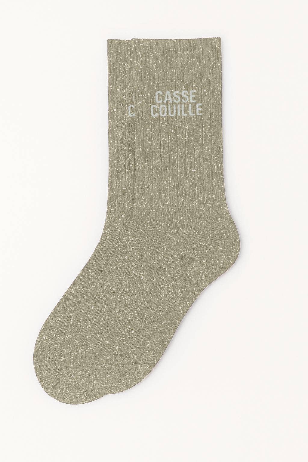 Chaussettes à Paillettes à Message "Casse Couille" Beige ChoO