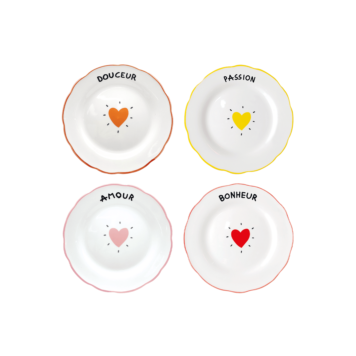 Set de 4 assiettes dessert amour cœur D19cm - Hocadi Concept Store