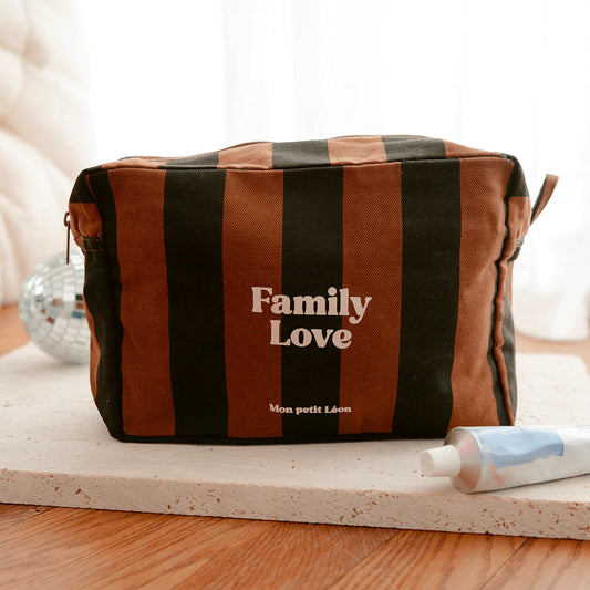 Trousse de toilette coton - Rayures marrons et noirs, Family Love