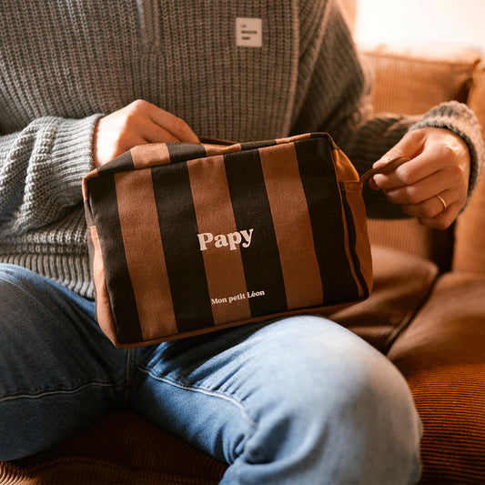 Trousse de toilette coton - Rayures marrons et noirs, Papy