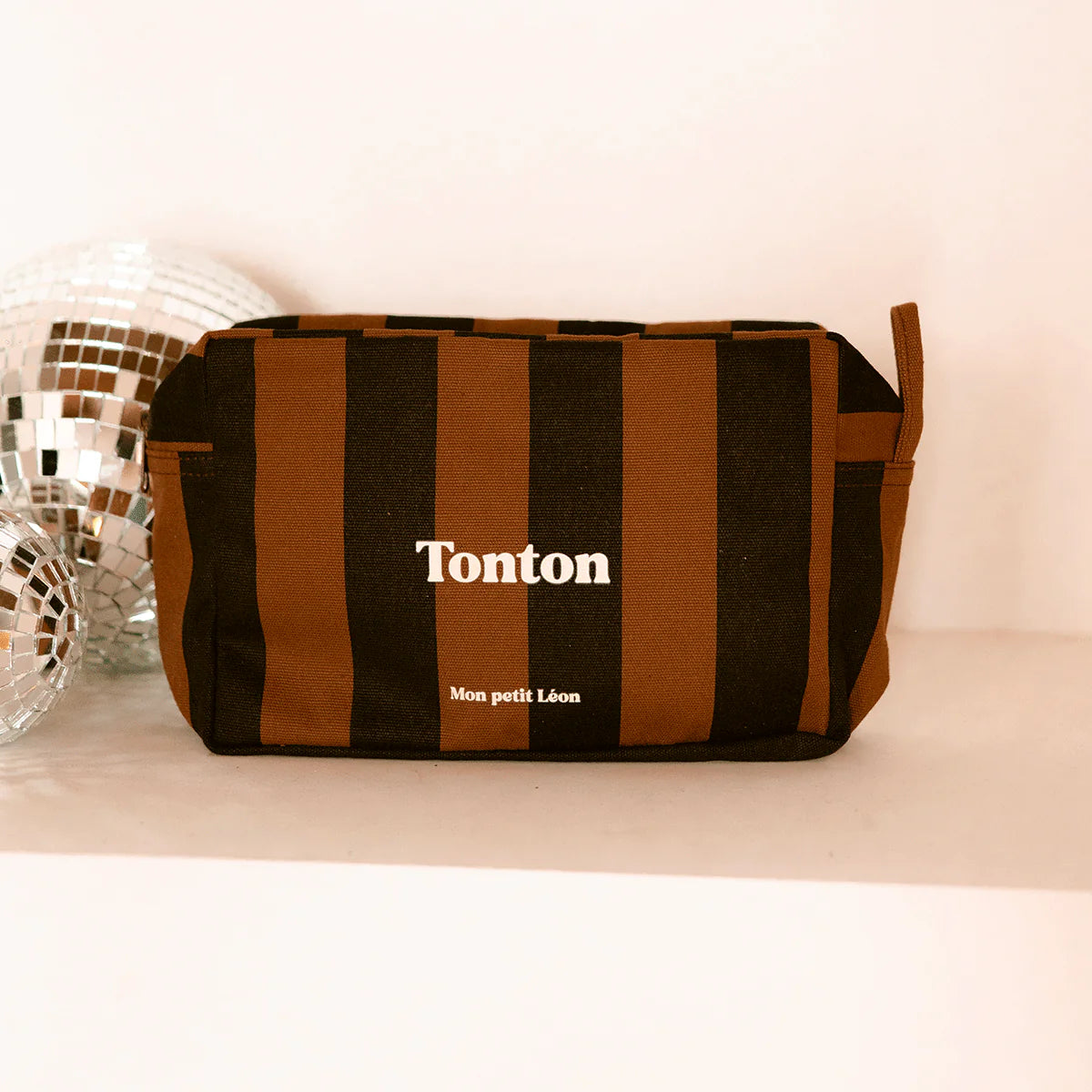 Trousse de toilette coton - Rayures marrons et noirs, Tonton