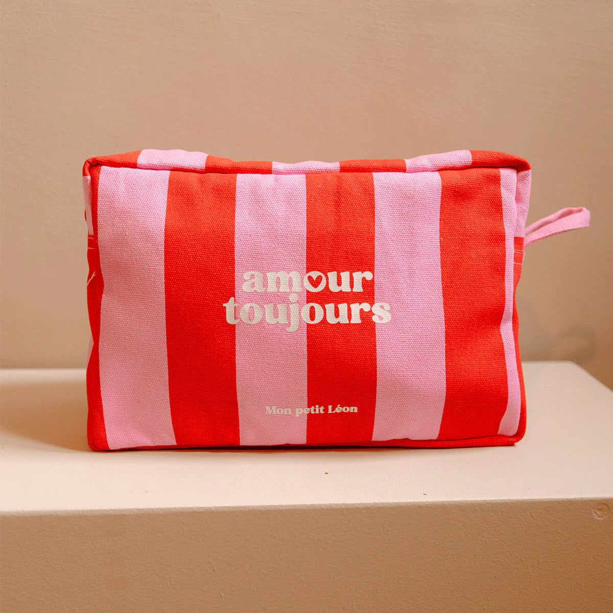 Trousse de toilette coton - Rayures rose et rouge, Amour toujours