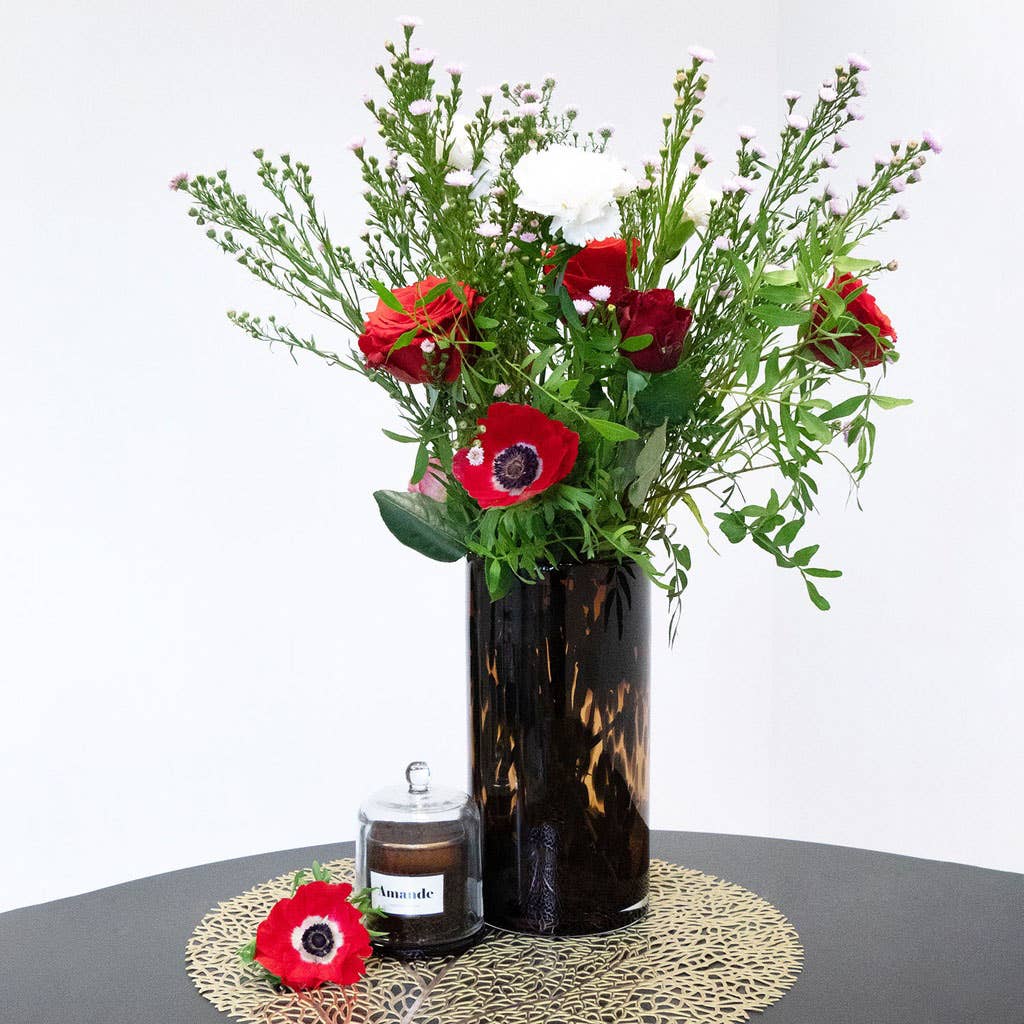 Vase Tube léopard brun gm D12 H23cm - Hocadi Concept Store